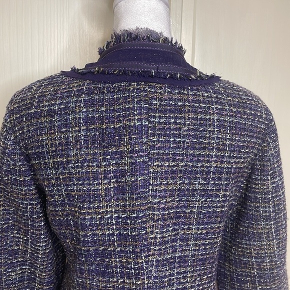 Chicos Women’s Purple Tweed Lined Collarless Jacket Blazer Size 1/8 - Picture 9 of 12